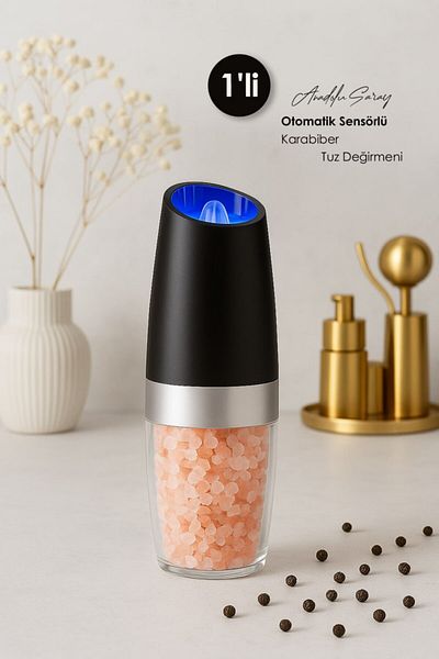 Anadolu Saray 1 Pcs Automatic Sensor Pepper and Salt Mill |   Ceramic Blade, Led Light 5 Stage Adjustment