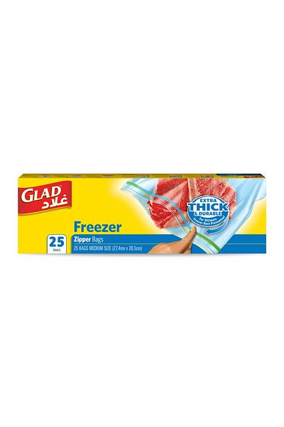 Glad Freezer Zipper Bags, Size 27.4cm x 26.5cm 25 pcs