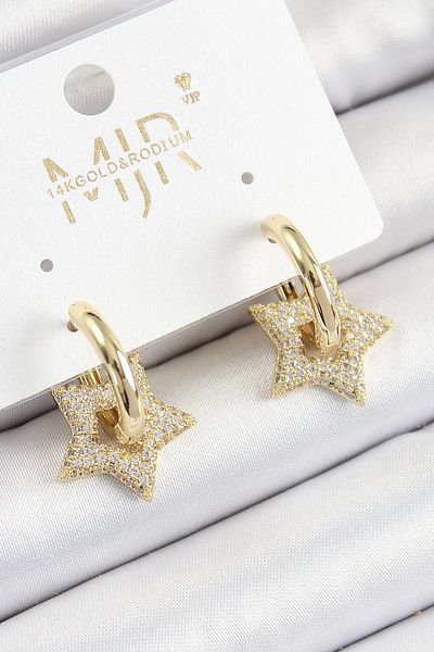 Clariss Brass Zircon Stone Star Figured Ring Model Gold Color Women's Earrings
