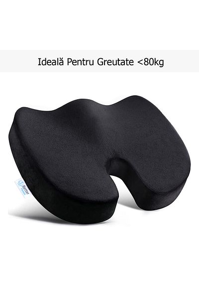 BETTER POSTURE Orthopedic Memory Foam Seat Cushion Lite, Black, Weight Under 80kg, 46 X 37 X 8 Cm