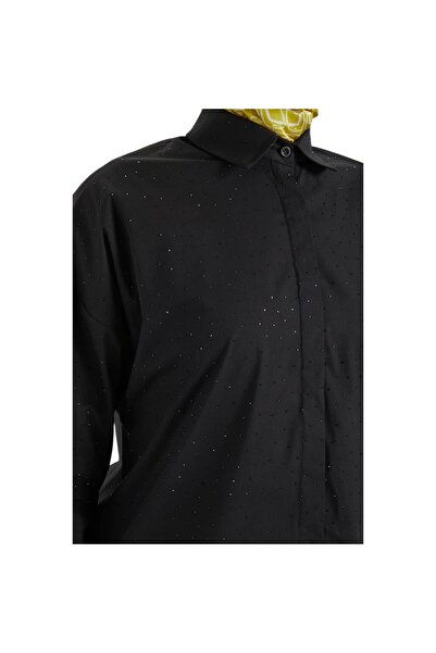 Armine Kadın Taş İşlemeli Gizli Düğmeli Gömlek 25YT311