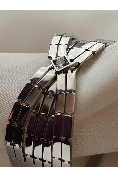 ZÜLİSCH Steel Clamp Thick Model Silver Color Stone Stainless
