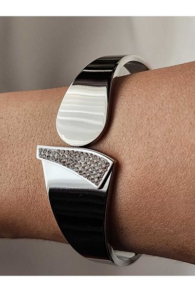 ZÜLİSCH Steel Clamp Silver Color Stone Stainless Water Resistant