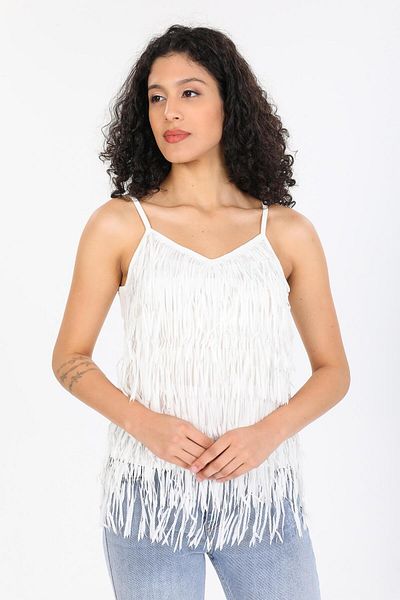 Afri Women's White Tasseled Strappy Blouse