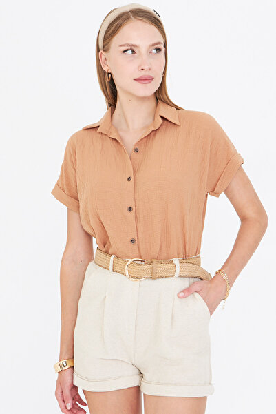 armonika Γυναικείο πουκάμισο με κοντό μανίκι βιζόν ARM-19Y001088