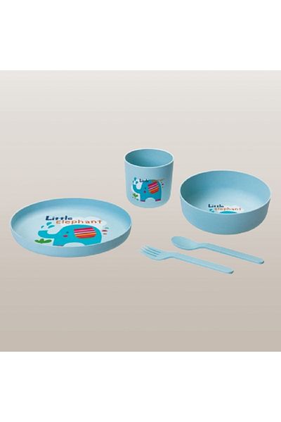 Parfait 5-Piece Little Elephant Printed Kids Dining Set Blue