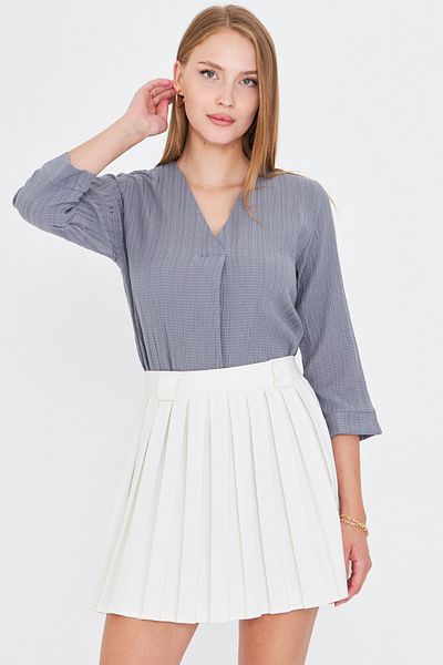 armonika Women's Gray V-Neck Quarter Sleeve Blouse Arm-25Y001024
