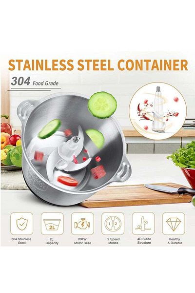 COOYA Electric Meat Grinder,Stainless Steel Food Chopper,200W High-Power Mixer with 4 Sharp Blades