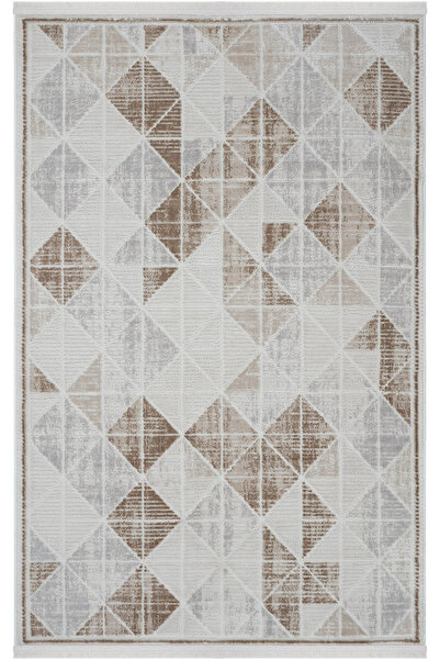 Cool Halı Nevada 2503 Cream Beige Modern Striped Carpet – Shiny Machine Made Rug for Living Room & Hall