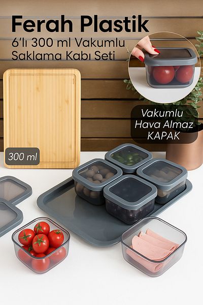 FERAH PLASTİK Set of 6 300 ml Vacuum Storage Containers – with Airtight Lids, Breakfast Set