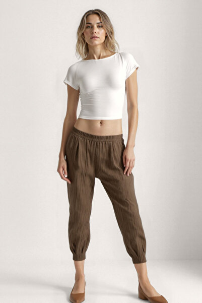 Vitrin Self Patterned Pleated Trousers with Elastic Waist