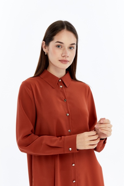 Gold Moda Renk Shirt Collar Long Summer Tunic with Button Close on the Front