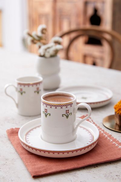 Kütahya Porselen Bone Tapestry 4 Piece Coffee Set for 2 People
