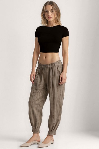Vitrin Self Patterned Pleated Trousers with Elastic Waist