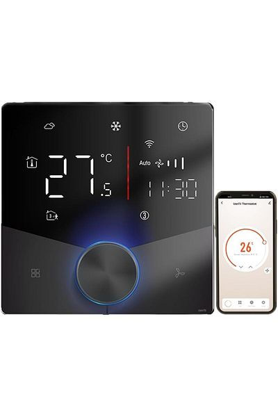 UanTii Smart Thermostat Tuya Wifi Central AC Thermostat 2 Pipe, Smart Knob HVAC Fan Coil Smart Tempe