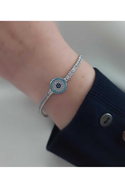 Simge Gümüş Evil Eye Bead Baguette Stone Bracelet