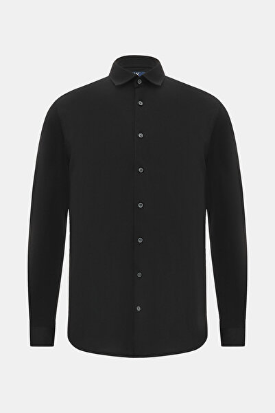 W Collection Relax Fit Black Soft Collar Shirt