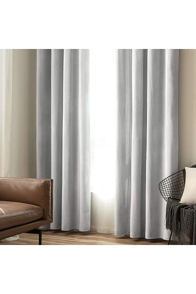 Metropolitan Concept Set Of Two Konan Velvet Curtains, Light Gray, Worked On Staple Rings, 2x150x250 Cm