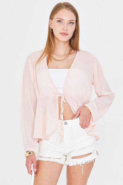 armonika Cardigan kimono din șifon pentru femei, cu șireturi în față, Arm-25y001072