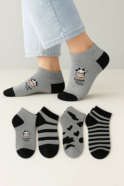 KaeLaurean Cotton Seamless 4-Piece Patterned Women's Socks