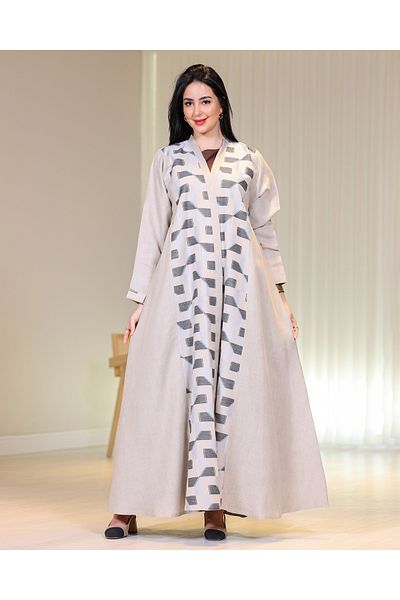 Elegant Digital embroidery linen abaya