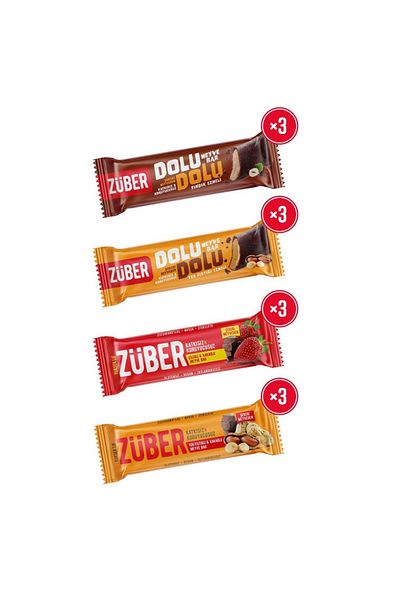 Züber Fruit Bar Dream X 12 Pcs (Fruit Bar with Whole Hazelnuts and Peanuts 30 G, Strawberry and Peanut