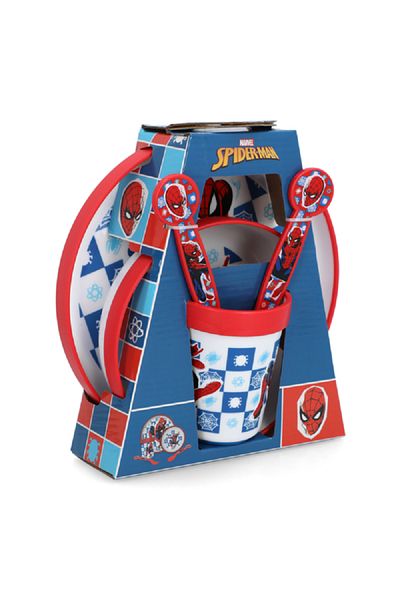 Marvel 5-Piece Microwave Safe Plastic Premium Bicolor Spiderman Dinnerware Set Multicolor