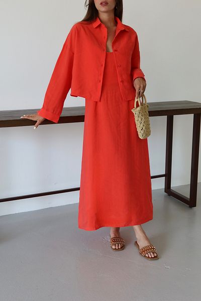 Laluvia Pomegranate Flower Modal Shirt Dress Suit - 51153