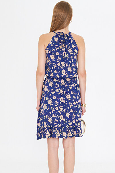 armonika Жіноча темно-синя сукня з поясом на талії та воланами ARM-23Y001112