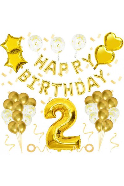 EKKONG birthday set, number 2, latex, white/gold