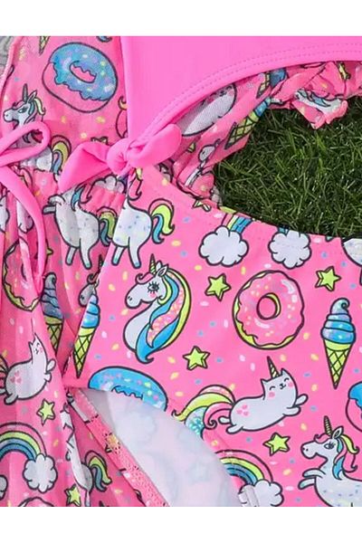 3b kids Pink Unicorn Swimsuit Bikini Pareo 2 Li Children's Bikini Swimsuit Set Marine Beach Clothing