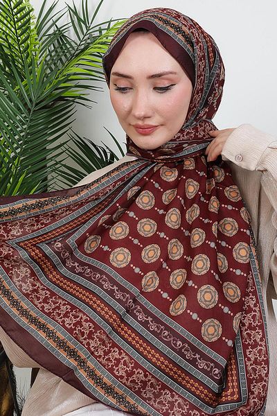 GİYZAMİLA Ethnic Digital Shawl Dark Burgundy