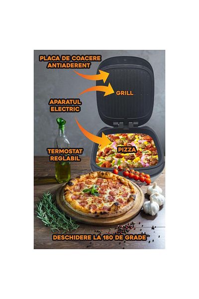 Hausberg Elektrický stroj na pizzu a gril HB-3565, 1700W, topná deska, termostat, Bachelina
