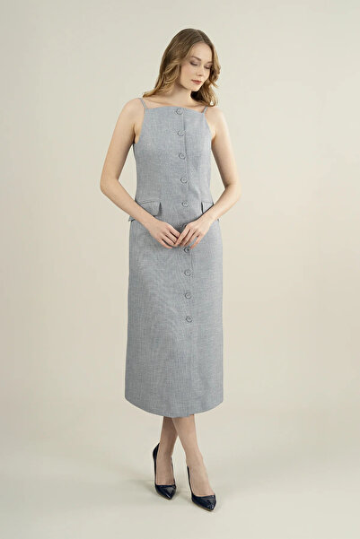 IDYL Önü Düğmeli İnce Askılı Elbise