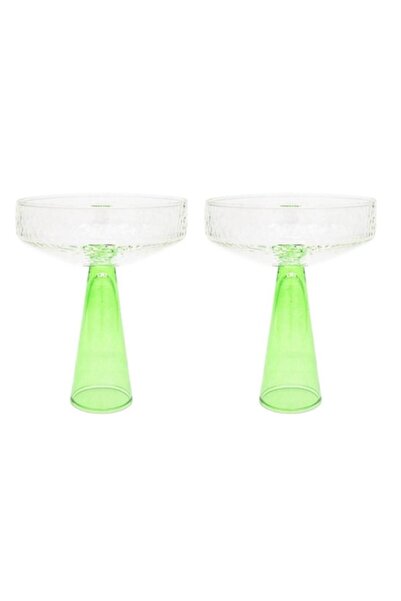 OEM Champagne Coupe Glasses, Set of 2, Pale Green Color