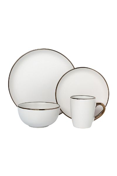 Bien Servi 16-Piece Elegant and Modern Design Stoneware Dinner Set Light Grey and Bronze
