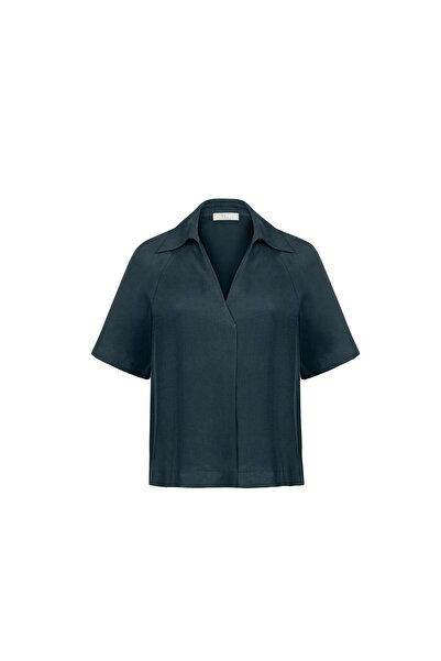 BİRELİN Lyocell Karışımlı Bluz Koyu Orman Yeşili
