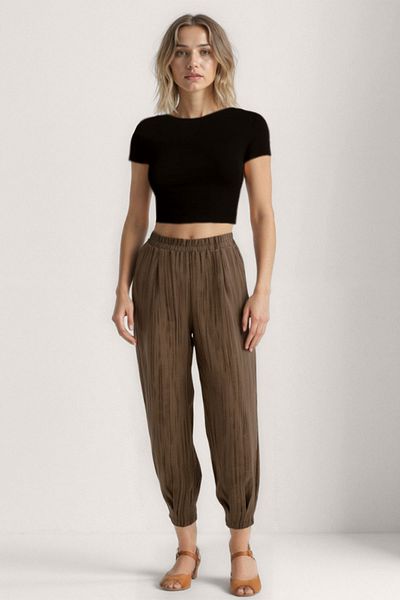Vitrin Self Patterned Pleated Trousers with Elastic Waist