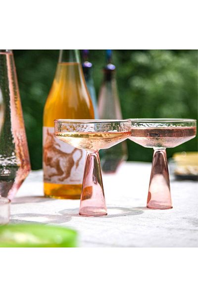 OEM Champagne Glasses Coupe, set of 2, pink color