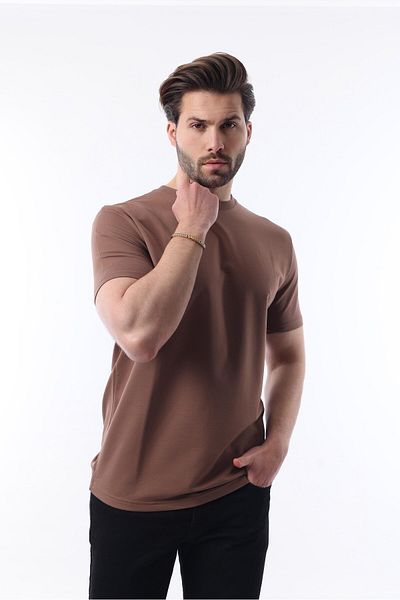 Madmext Καφέ Crew Neck Basic κοντομάνικο μπλουζάκι 7042