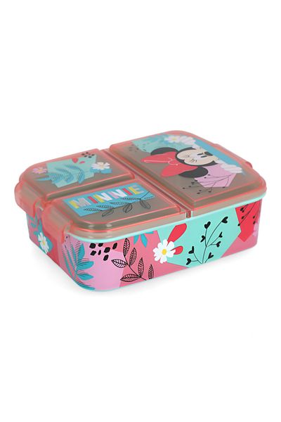 Stor 3-Compartment Minnie Mouse Themed BPA-Free Rectangular Airtight Sandwich Box Multicolor