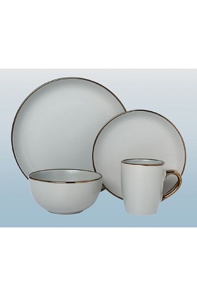 Bien Servi 16-Piece Elegant and Modern Design Stoneware Dinner Set Grey and Bronze
