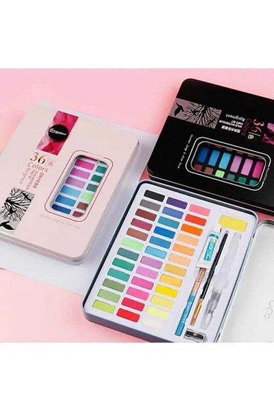 COOYA 36 Colors Solid Watercolors Paints Set, Pigment Drawing Painting With Water Brush Paintbrush