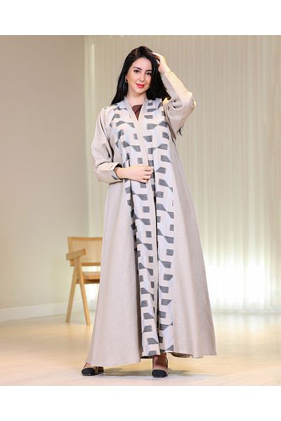 Elegant Digital embroidery linen abaya