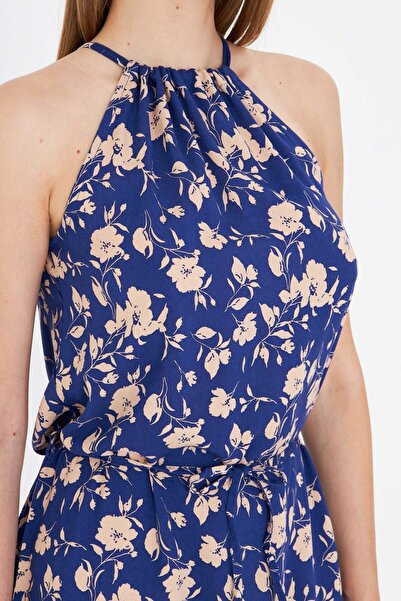 armonika Жіноча темно-синя сукня з поясом на талії та воланами ARM-23Y001112