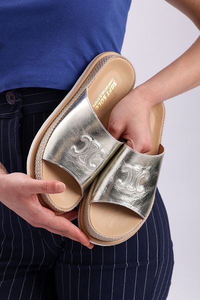 SOFT Women's Genuine Leather Gold Color Eva Sole Orthopedic Daily Slippers