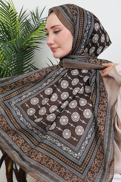 GİYZAMİLA Ethnic Digital Shawl Dark Mink