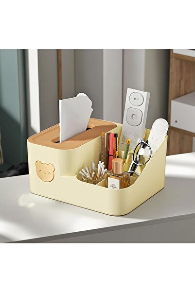 LIVVY Multifunctional Tissue Box with Remote Control Holder – Nightstand & Car Organizer, Modern Plastic