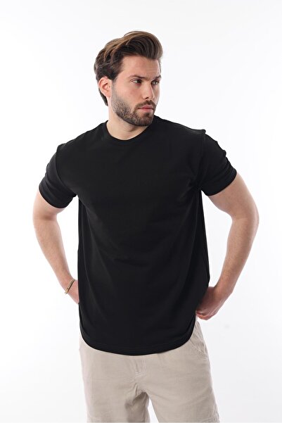 Madmext Black Crew Neck Basic Short Sleeve T-Shirt 7042