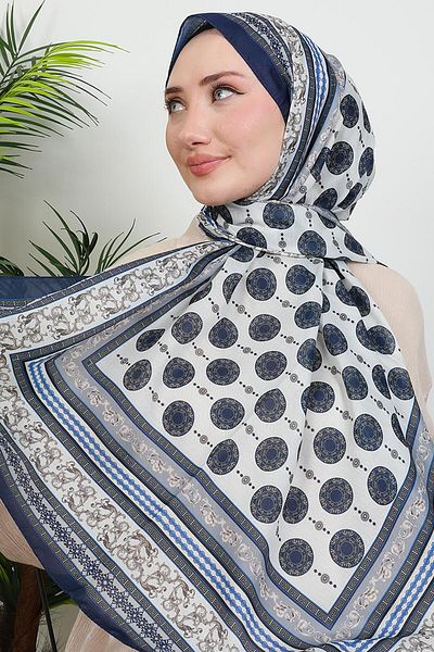 GİYZAMİLA Ethnic Digital Shawl Navy Blue